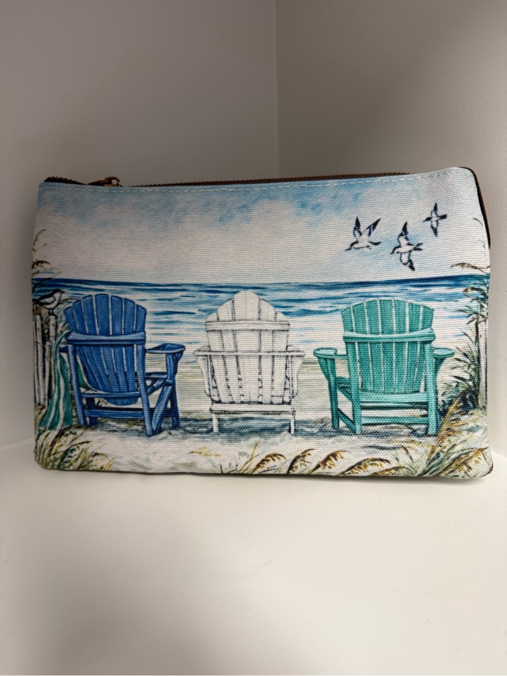 Coastal Beach Crossbody Bag Wristlet Summer Blue Green Canvas Seaside Clutch NWT - Picture 6 of 8